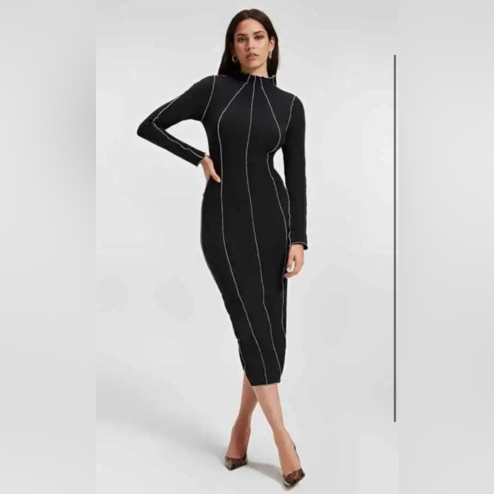 NWT Good American Knit Midi Dress in Black